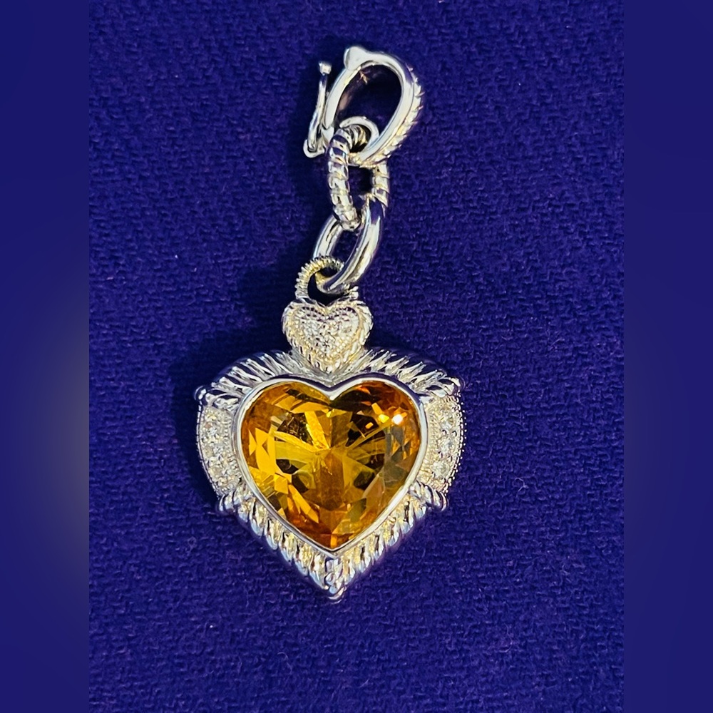 NWT Judith Ripka Sterling Collection Citrine/Diamonique Heart Enhancer-Pendant